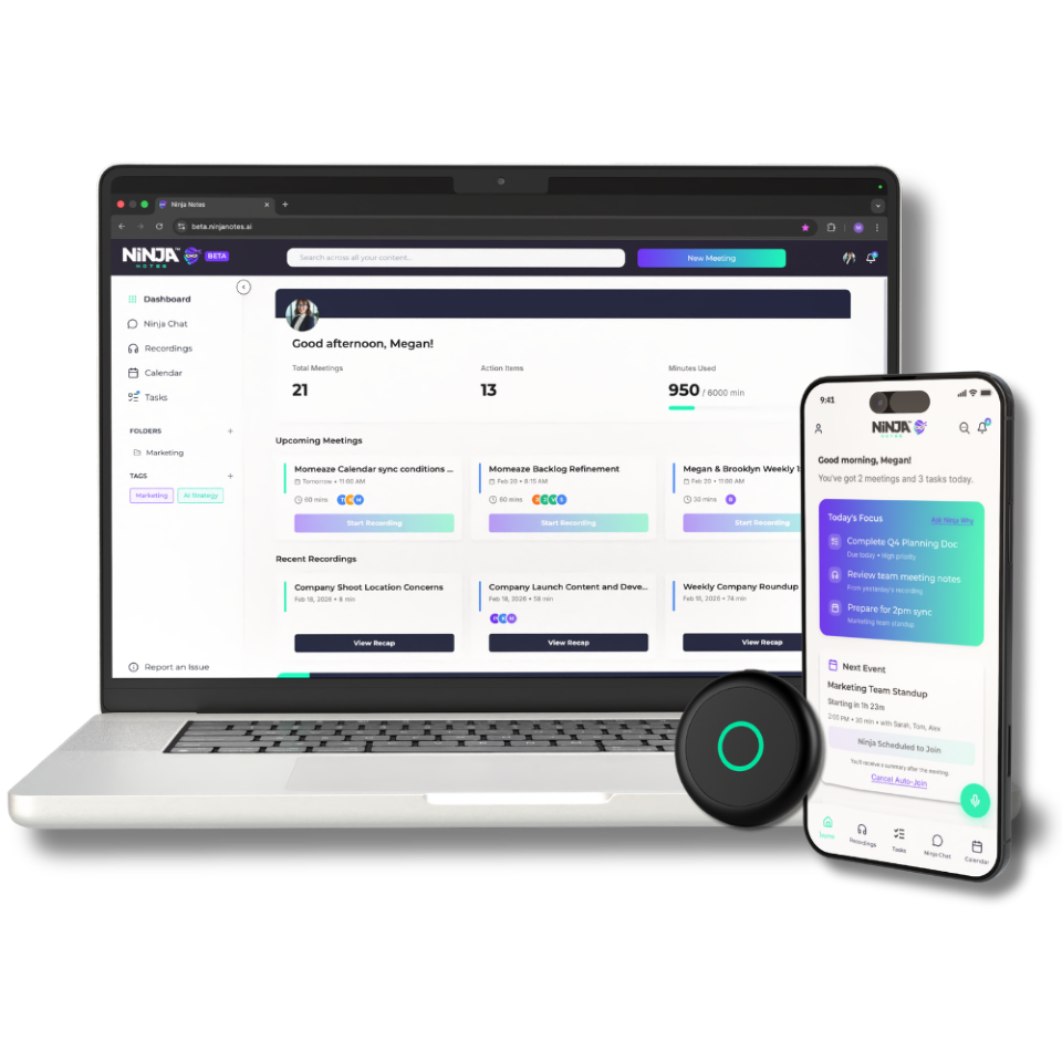 Ninja Notes app mockup