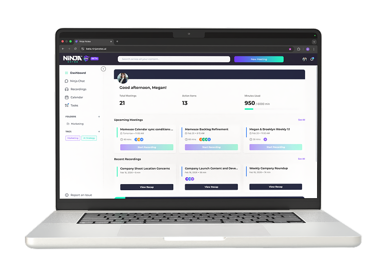 Laptop showing Ninja Notes interface