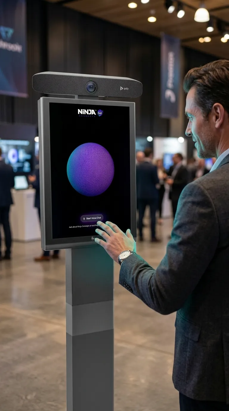 Ninja Omni greeting visitors at an event booth